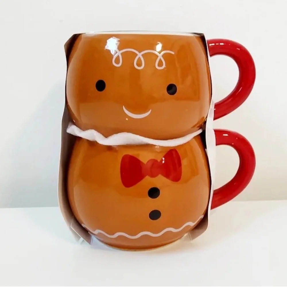 🆕 RARE Target Stackable Gingerbread Mugs Set of 2 Ceramic Mugs Christmas Holiday